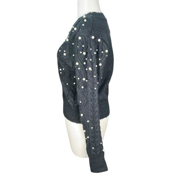 ASTR The Label Crew Neck Black Faux Pearls Knit Sweater Long Sleeve Size Small - Picture 3 of 12